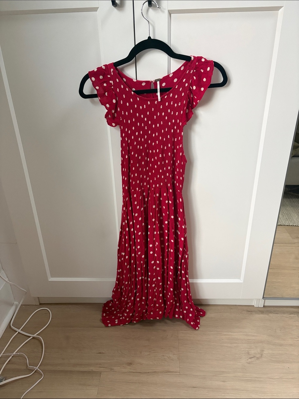 Free people Red Polka Dot Ruffle Sleeve Maxi Dress